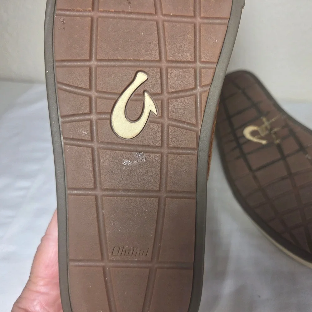 OluKai Kahu Lauhala Mens Fox Leather Woven Slip On Sneakers 10397-FX18 Size 11